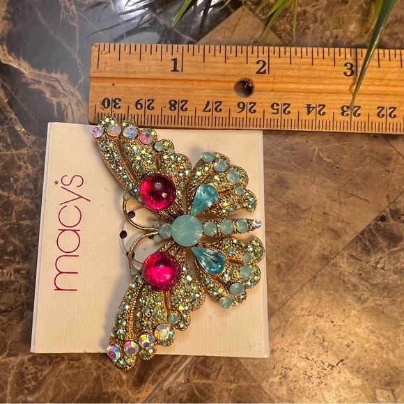 Large Gold Tone Multi Color Crystal Rhinestone Butterfly Brooch Pin - Picture 7 of 8
